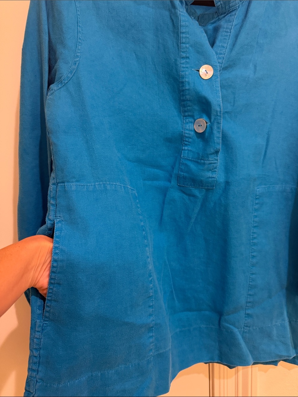Blue linen John mark tunic top with pockets size medium - Picture 3 of 5